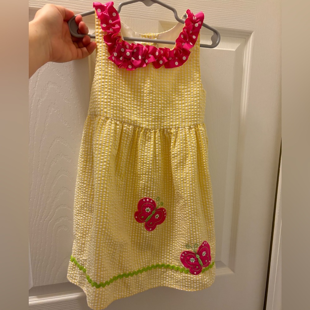 EUC 4T emily rose yellow seersucker dress